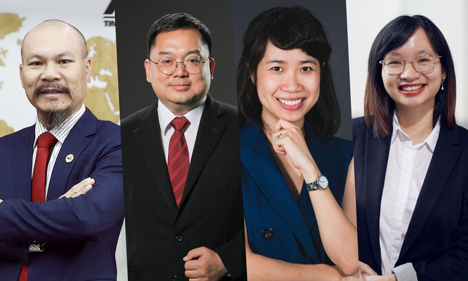 Từ trái qua phải: Ông Lữ Thành Long, ông Hoàng Nam Tiến, bà Hà Lâm Tú Quỳnh và bà Trần Thị Hồng Vân.